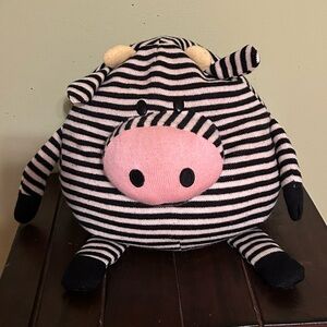 MUSHABLE POT BELLIES "JAY AT PLAY" COW BLACK/WHITE/STRIPED STUFFED PLUSH PILLOW